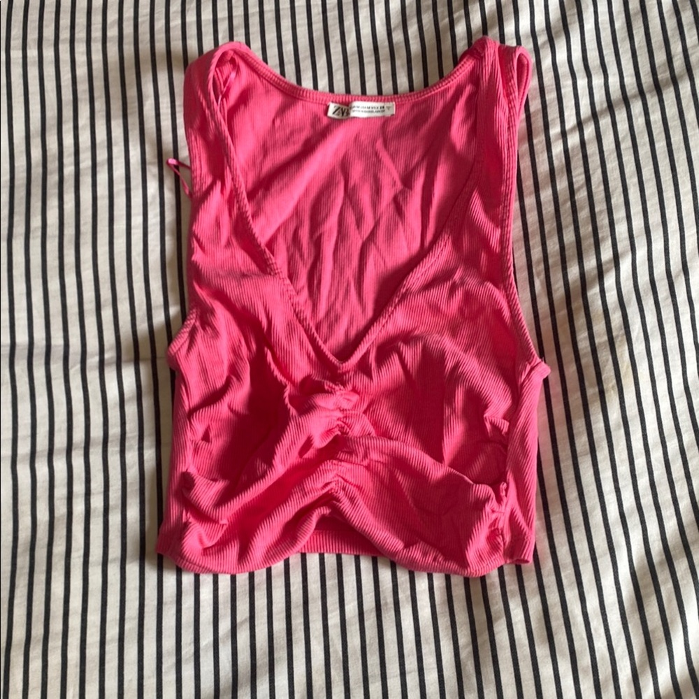 Zara Pink Ruched Cut Out Crop Top
